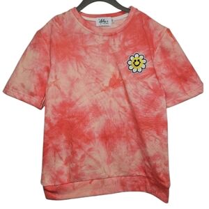 NWT Lola + the Boys Shirt Girl Size 10 Tie-Dye Coral Smile Daisy Patch Top NEW